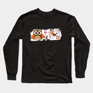 cat love owl cute Long Sleeve T-Shirt